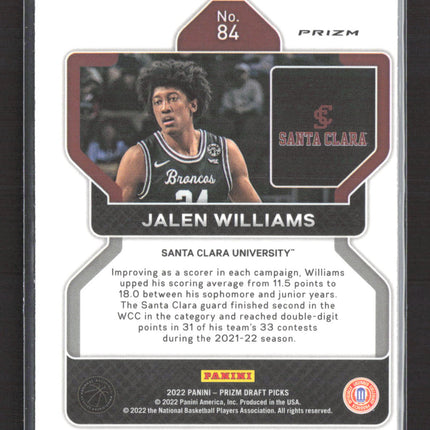 2022 Panini Prizm Draft Picks Jalen Williams #84 Green RC