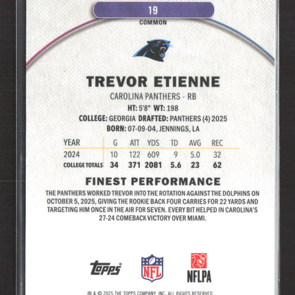 2025 Topps Finest Trevor Etienne #19 Purple Xfractor 072/150 RC
