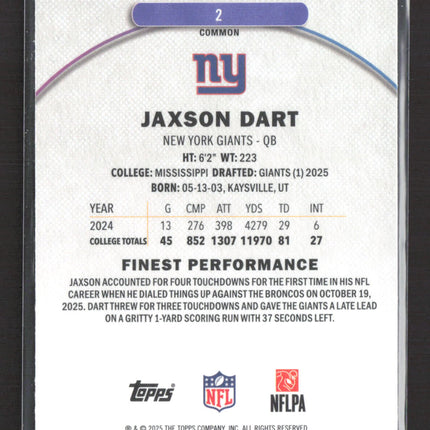 2025 Topps Finest Jaxson Dart #2 RC