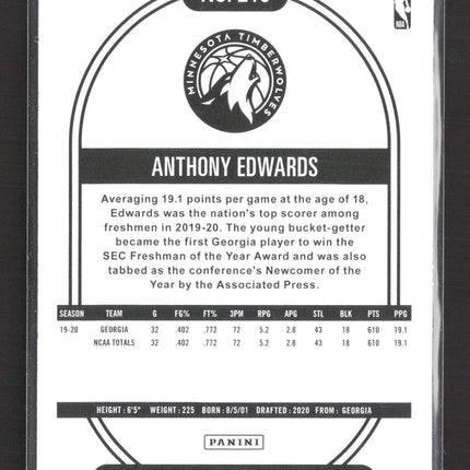 2020 Panini NBA Hoops Anthony Edwards #216 RC