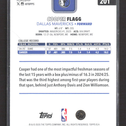 2025 Topps Flagship Cooper Flagg #201 RC