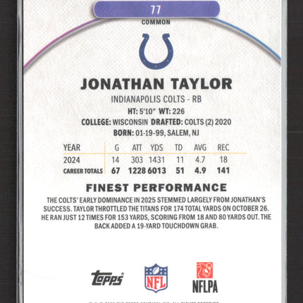 2025 Topps Finest Jonathan Taylor #77 Purple Green Checkerboard 089/150