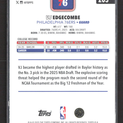 2025 Topps Flagship VJ Edgecombe #203 Crackle RC