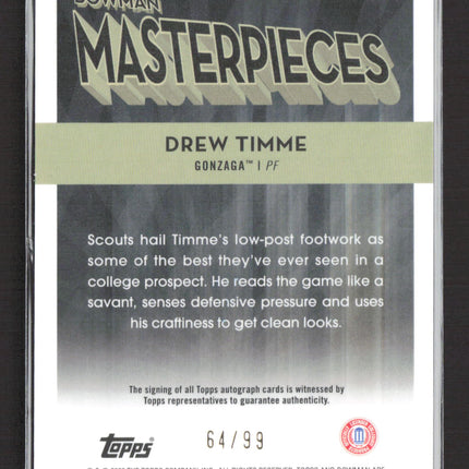 2023 Topps Bowman Masterpieces Drew Timme #BM-5 64/99 Auto