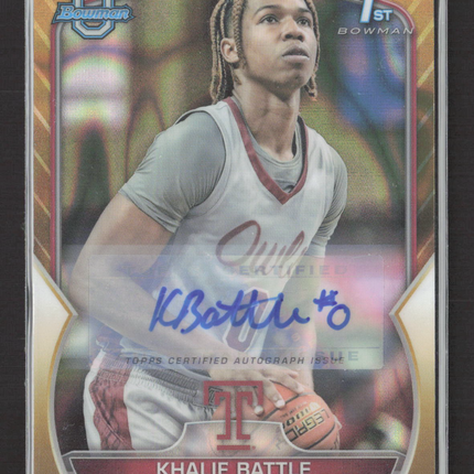 2021 Bowman University Chrome Khalif Battle #66 Gold Refractor 1st Auto /50