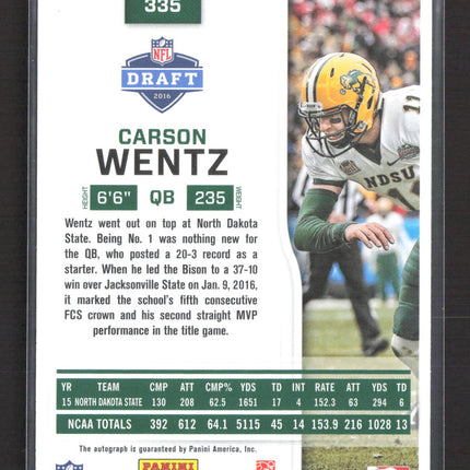 2016 Panini Score Football Carson Wentz #335 RC Auto