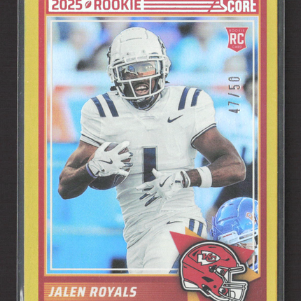 2025 Panini Score Football Jalen Royals #8 Gold Zone RC 47/50