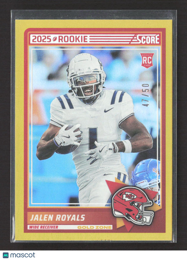 2025 Panini Score Football Jalen Royals #8 Gold Zone RC 47/50