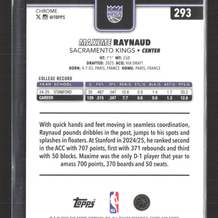 2025 Topps Chrome Basketball Maxime Raynaud #293 RC