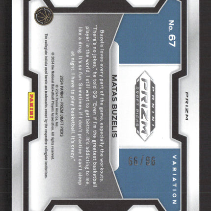 2024 Panini Prizm Draft Picks Matas Buzelis #67 Blue Wave RC /99