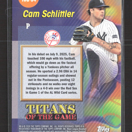 2026 Topps Titans of the Game Cam Schlittler #TOG-34 RC