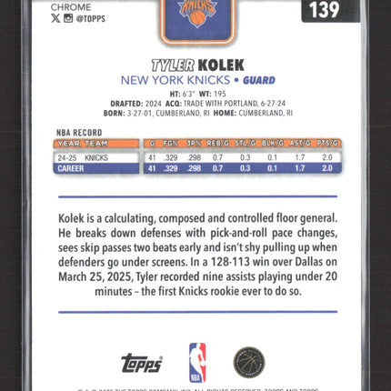 2025 Topps Chrome Basketball Tyler Kolek #139 X-Fractor
