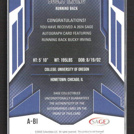 2024 SAGE Autograph Bucky Irving #A-BI Auto