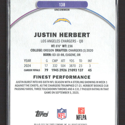 2025 Topps Finest Justin Herbert #138 Blue 022/150