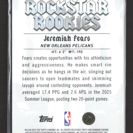 2025 Bowman Chrome Rockstar Rookies Jeremiah Fears #RR-7 RC Aqua /125