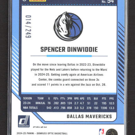 2025 Panini Donruss Optic Prizm Spencer Dinwiddie #54 Green
