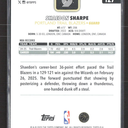 2025 Topps Flagship Shaedon Sharpe #127 Blackout /99