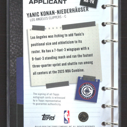 2025 Topps New Applicant Yanic Konan-Niederhauser #NA-YK RC Auto
