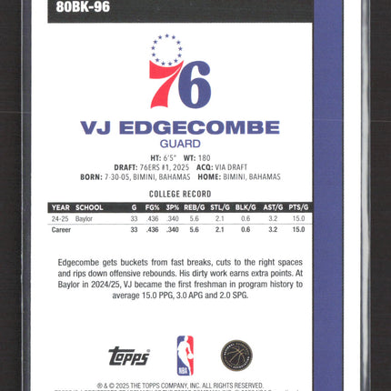 2025 Topps VJ Edgecombe #80BK-96 RC