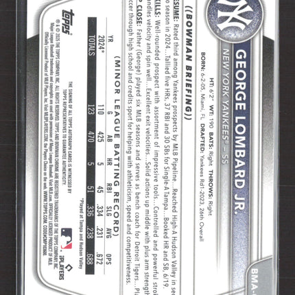 2025 Bowman Chrome George Lombard Jr. #BMA-GL Mojo Refractor Auto