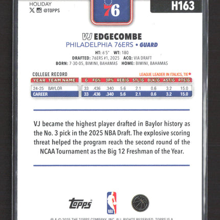 2025 Topps Holiday VJ Edgecombe #H163 RC