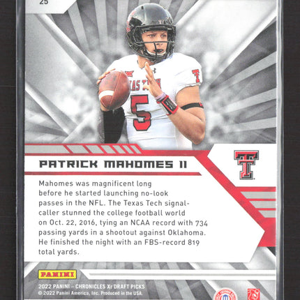2022 Panini Chronicles XR Draft Picks Patrick Mahomes II #25 Pink