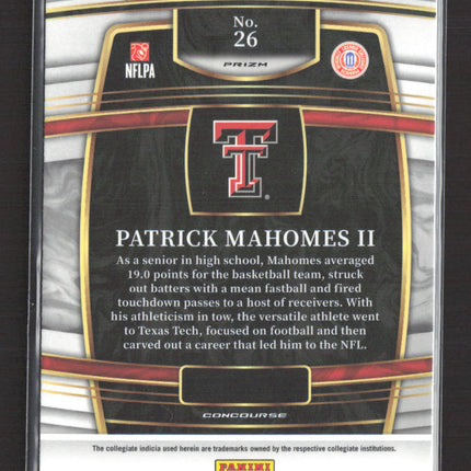 2022 Panini Select Draft Picks Prizm Concourse Patrick Mahomes II #26 Red