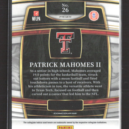 2022 Panini Select Draft Picks Prizm Concourse Patrick Mahomes II #26 Red Laser