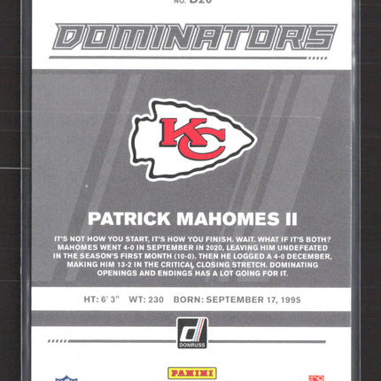 2021 Panini Donruss Dominators Patrick Mahomes II #D20
