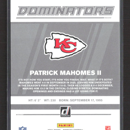 2021 Panini Donruss Dominators Patrick Mahomes II #D20 Holo