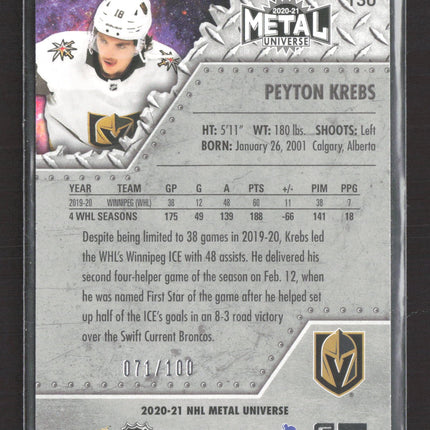 2021 SkyBox Metal Universe Precious Metal Gems Peyton Krebs #130 Red /100