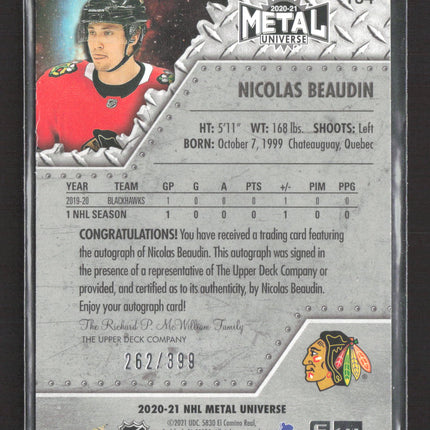 2021 Upper Deck SkyBox Metal Universe Nicolas Beaudin #104 262/399 Auto