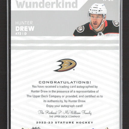 2023 Upper Deck Stature Wunderkind Hunter Drew #W-28 Auto