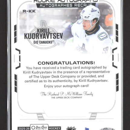2026 O-Pee-Chee Platinum Kirill Kudryavtsev #R-KK Auto