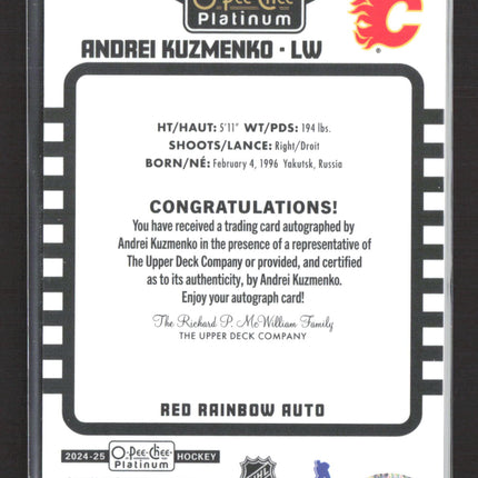 2025 O-Pee-Chee Platinum Andrei Kuzmenko #R57 Red Rainbow Auto Auto