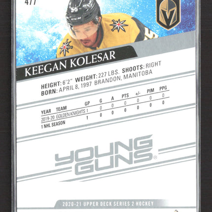 2021 Upper Deck Series 2 Young Guns Keegan Kolesar #477