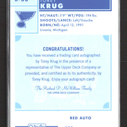 2023 O-Pee-Chee Platinum Torey Krug #R-38 Red Auto Auto