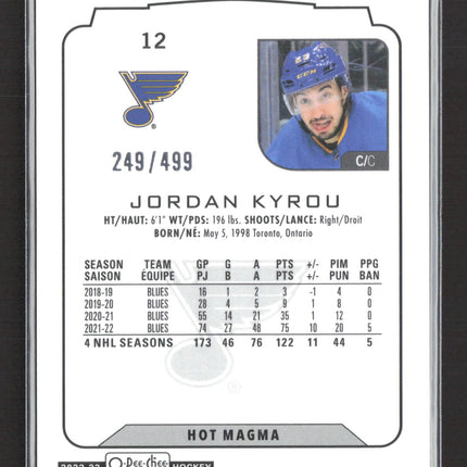 2023 O-Pee-Chee Platinum Jordan Kyrou #12 Hot Magma 249/499