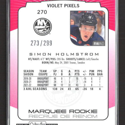 2023 O-Pee-Chee Platinum Marquee Rookie Simon Holmstrom #270 Violet Pixels /299