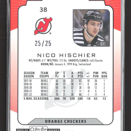 2023 O-Pee-Chee Platinum Nico Hischier #38 Orange Checkers 25/25