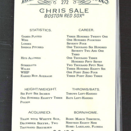 2022 Topps Allen & Ginter Chrome Chris Sale #272 Green Refractor /99