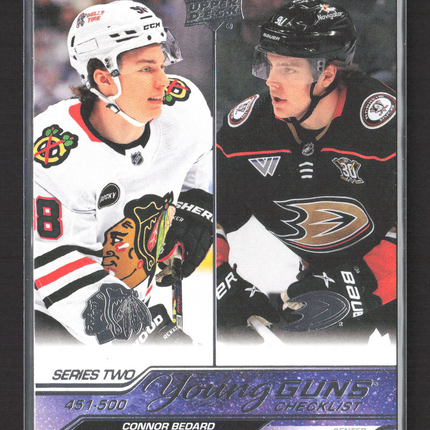 2024 Upper Deck Series 2 Young Guns Leo Carlsson Connor Bedard #500 Checklist
