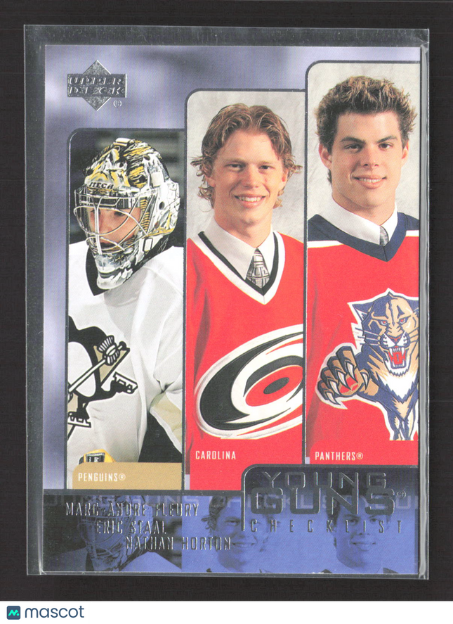 2003 UD Young Guns Marc-Andre Fleury Nathan Horton Eric Staal #245 Checklist