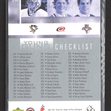 2003 UD Young Guns Marc-Andre Fleury Nathan Horton Eric Staal #245 Checklist