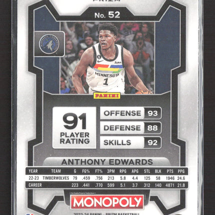 2024 Panini Prizm Monopoly Anthony Edwards #52 Purple Wave