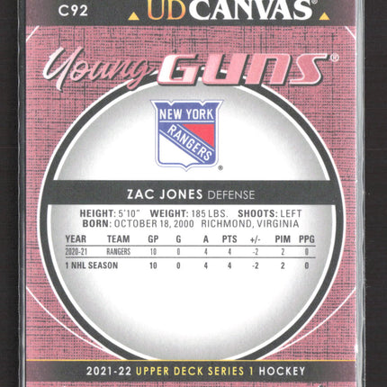 2021 Upper Deck Series 1 UD Canvas Young Guns Zac Jones #C92