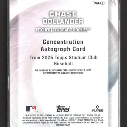 2025 Topps Stadium Club Concentration Chase Dollander #TVA-CD 26/99 RC Auto