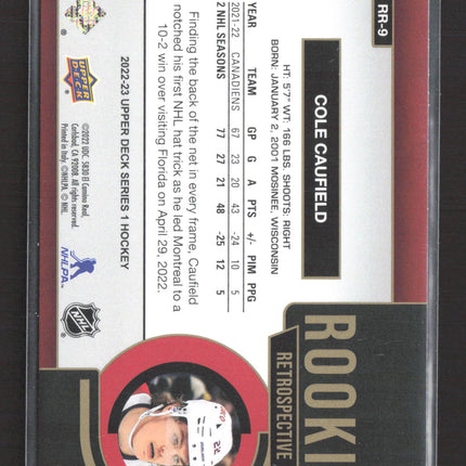 2022 Upper Deck Series 1 Rookie Retrospective Cole Caufield #RR-9