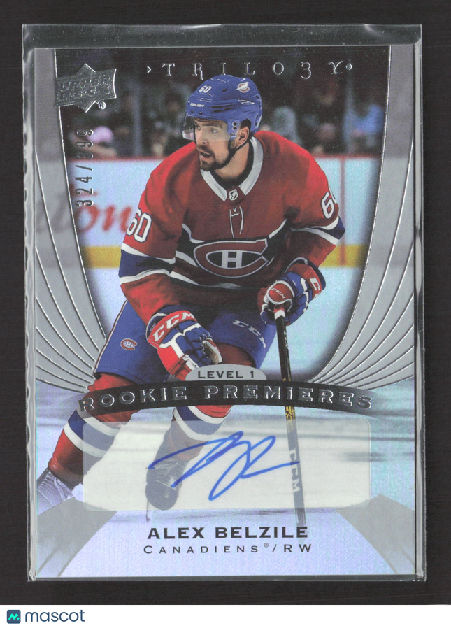 2020 Upper Deck Trilogy Rookie Premieres Alex Belzile #61 Level 324/399 Auto