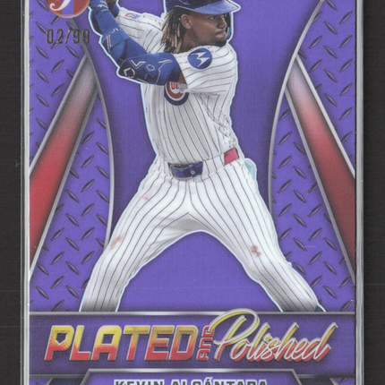 2025 Topps Pristine Plated and Polished Kevin Alcántara #PP-28 Purple RC 02/99
